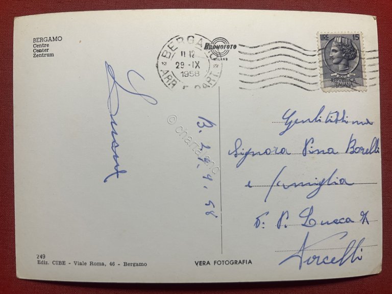 Cartolina - Bergamo - Centro - 1958