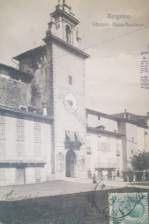 Cartolina - Bergamo - Cittadella - Piazza Mascheroni - 1907