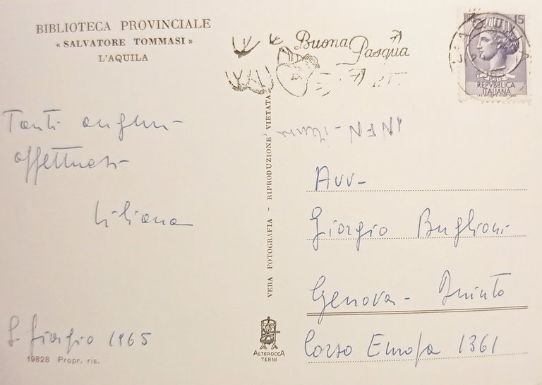 Cartolina - Biblioteca Provinciale Salvatore Tommasi - L'Aquila - 1965