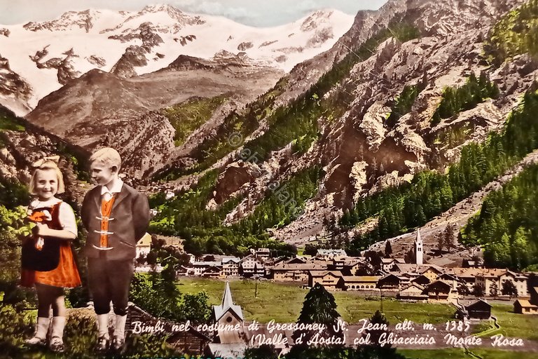 Cartolina - Bimbi nel costume di Gressoney St. Jean ( …