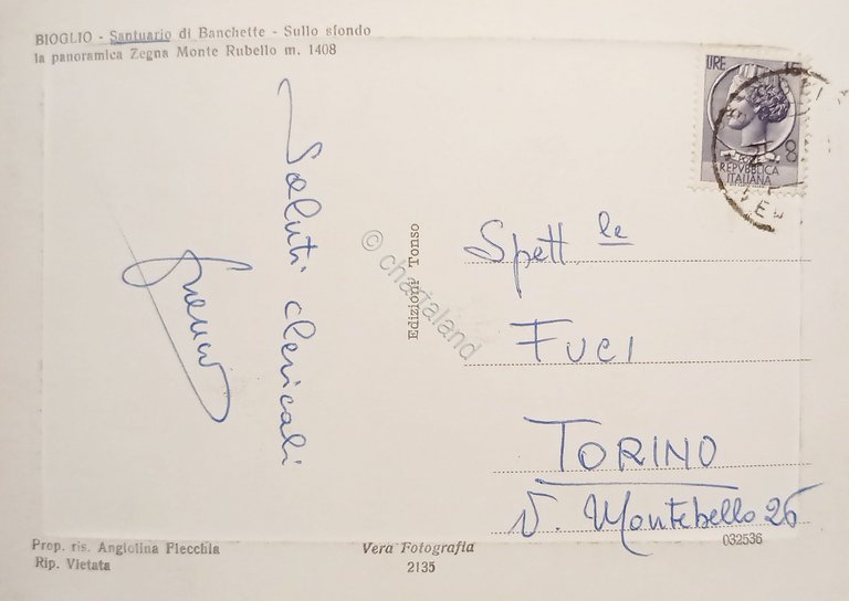 Cartolina - Bioglio - Santuario di Banchette - 1960