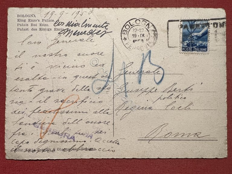 Cartolina - Bologna - Palazzo Re Enzo - 1950
