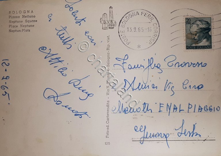 Cartolina - Bologna - Piazza Nettuno - 1965