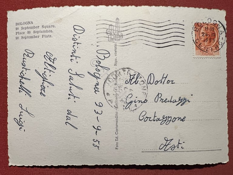 Cartolina - Bologna - Piazza XX Settembre - 1955