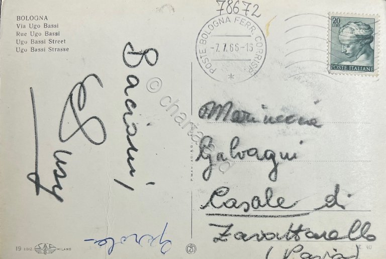Cartolina - Bologna - Via Ugo Bassi - 1966