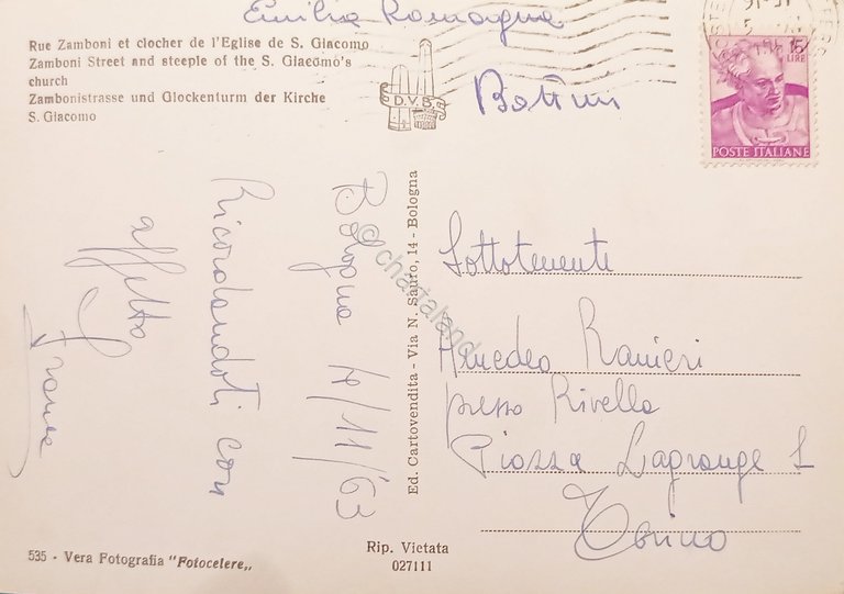 Cartolina - Bologna - Via Zamboni e campanile Chiesa S. …