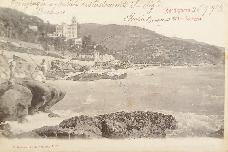 Cartolina - Bordighera - La Spiaggia - 1904