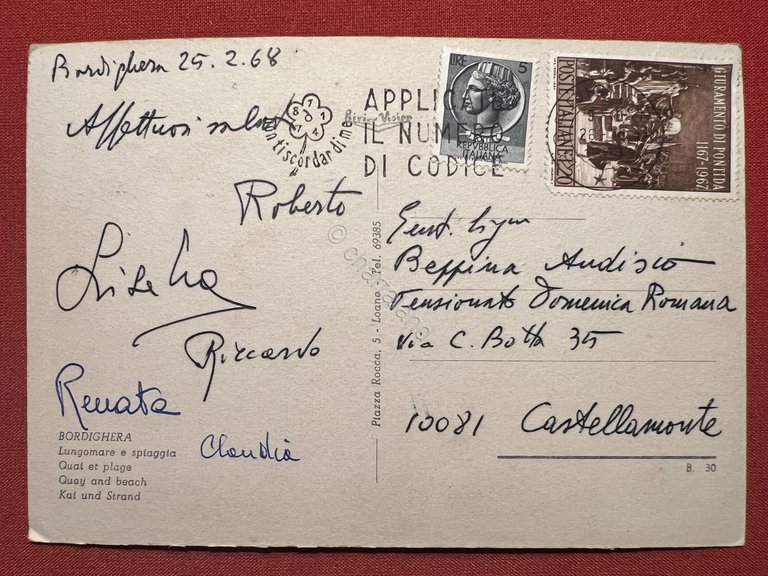 Cartolina - Bordighera - Lungomare e Spiaggia - 1968