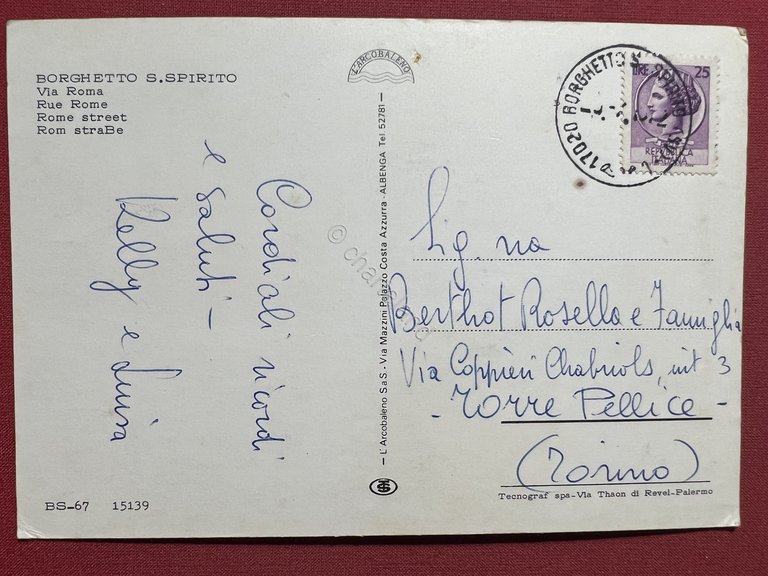 Cartolina - Borghetto S. Spirito - Via Roma - 1972