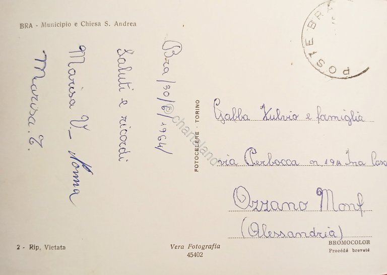 Cartolina - Bra - Municipio e Chiesa S. Andrea - …