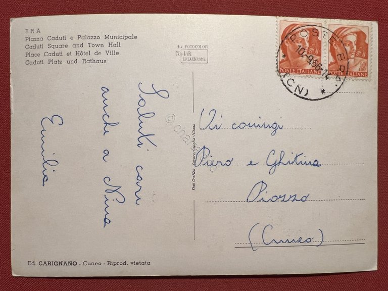 Cartolina - Bra ( Cuneo ) - Piazza Caduti e …