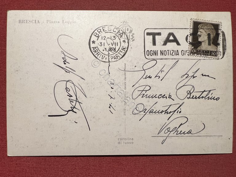 Cartolina - Brescia - Piazza Loggia - 1941