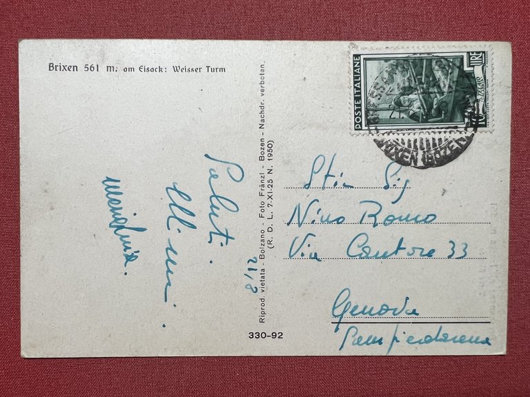 Cartolina - Bressanone all'Isarco ( Bolzano ) - Torre Bianca …