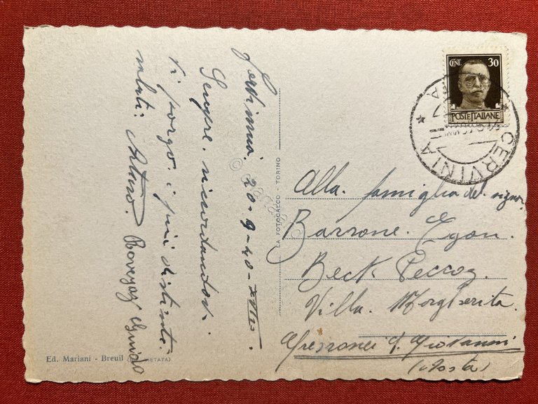 Cartolina - Breuil - Plan Maison Belvedere - 1940