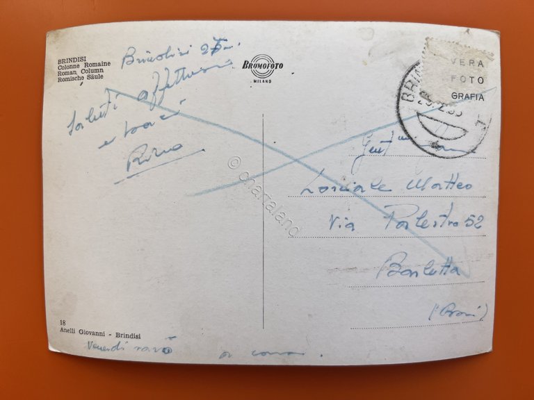 Cartolina - Brindisi - Colonne Romane - 1955