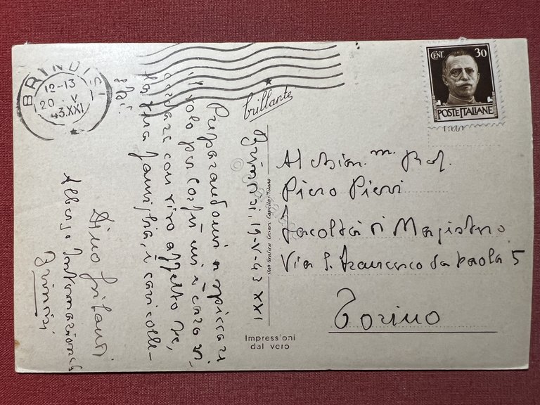 Cartolina - Brindisi - Fontana Monumentale - 1943