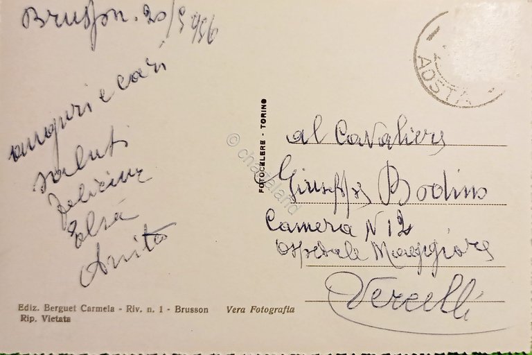 Cartolina - Brusson - Frazione Vollon - 1956