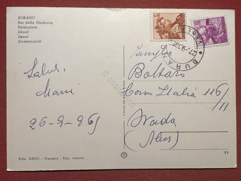 Cartolina - Burano ( Venezia ) - Rio della Giudecca …