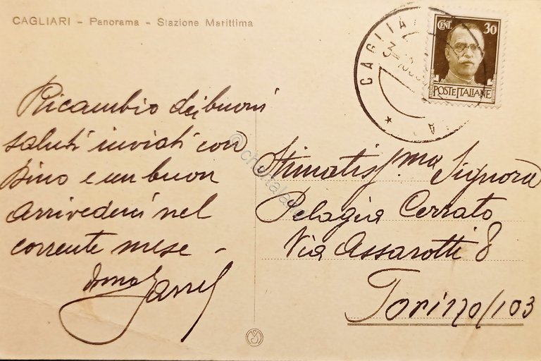 Cartolina - Cagliari - Panorama - Stazione Marittima - 1937