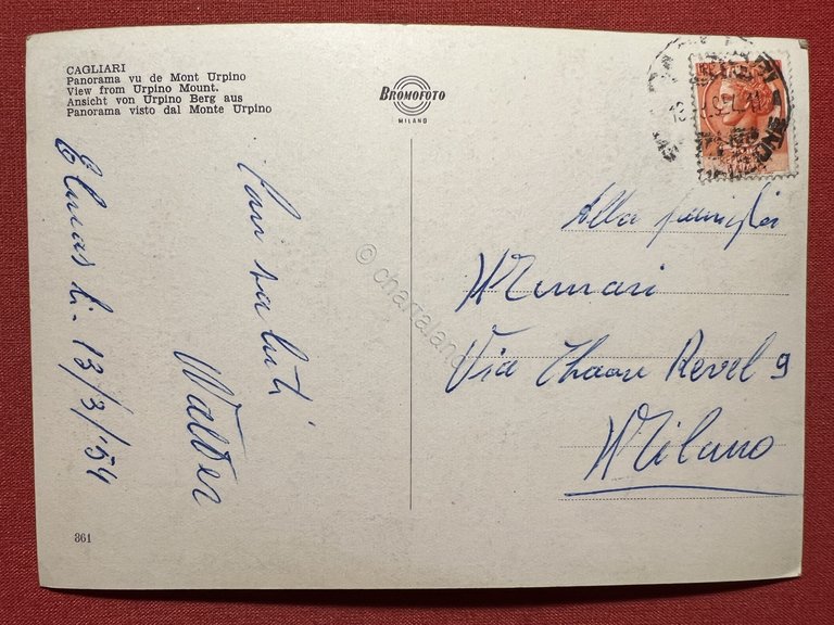 Cartolina - Cagliari - Panorama da Monte Urpinu - 1954