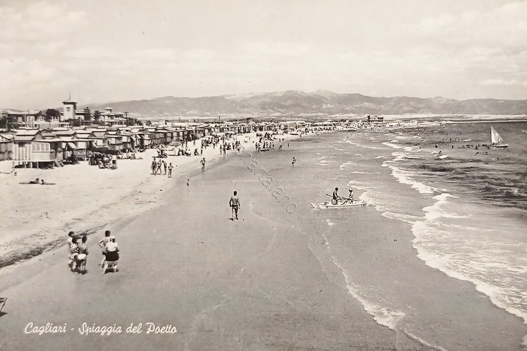 Cartolina - Cagliari - Spiaggia del Poetto - 1955