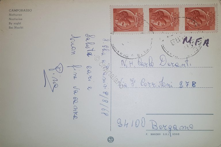 Cartolina - Campobasso - Notturno - 1968