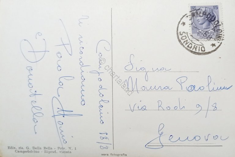 Cartolina - Campodolcino - Frazioni Tini e Fraciscio - 1958