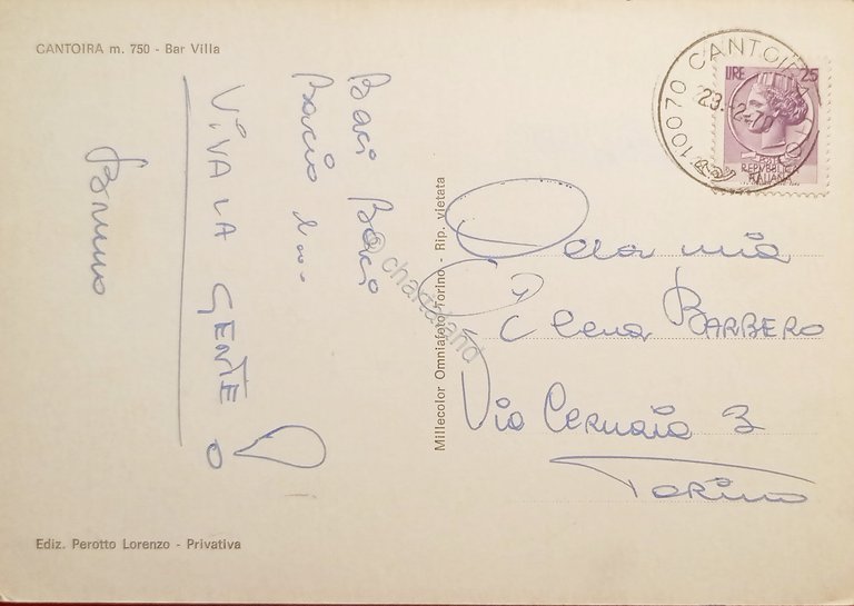 Cartolina - Cantoira - Bar Villa - 1970