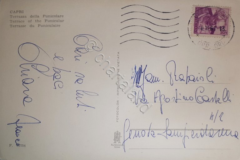 Cartolina - Capri - Terrazza della Funicolare - 1961