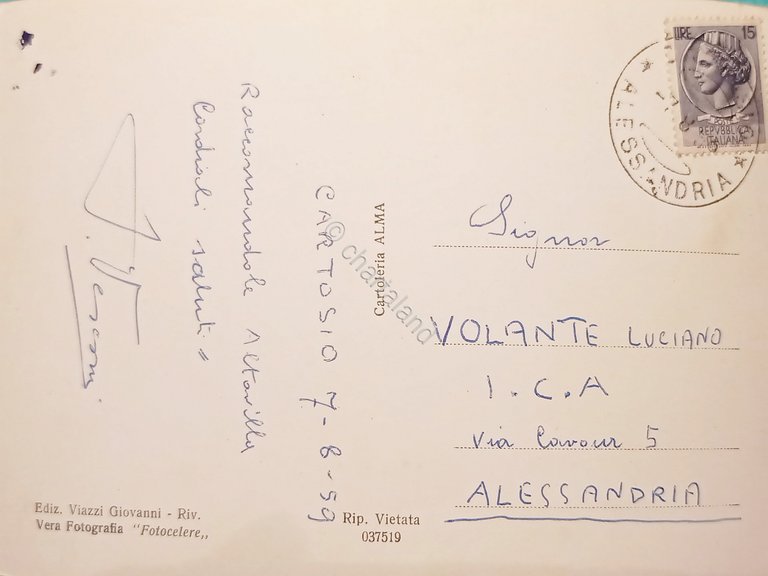 Cartolina - Cartosio - Piazza Italia - 1959