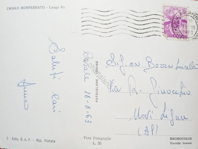 Cartolina - Casale Monferrato - Lungo Po - 1963