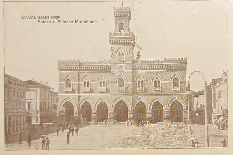 Cartolina - Casalmaggiore - Piazza e Palazzo Municipale - 1908