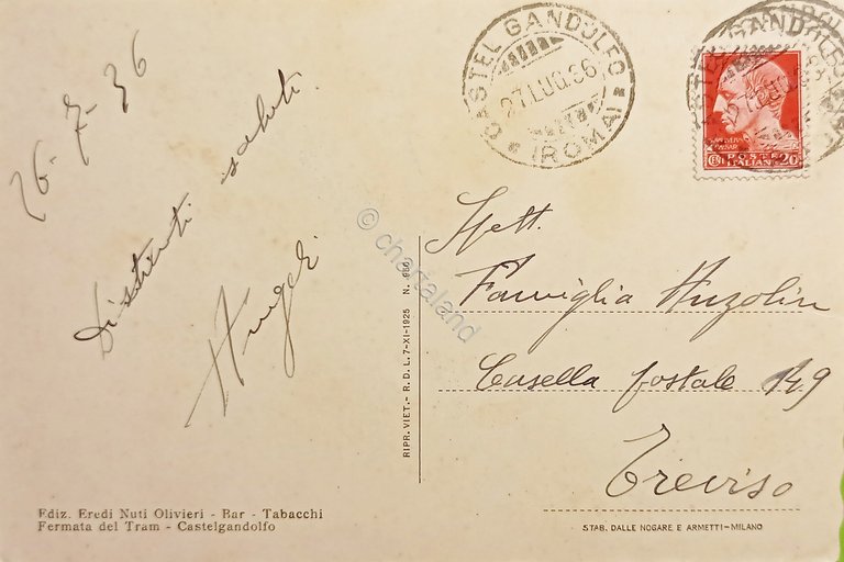 Cartolina - Castel Gandolfo - Lago - 1936