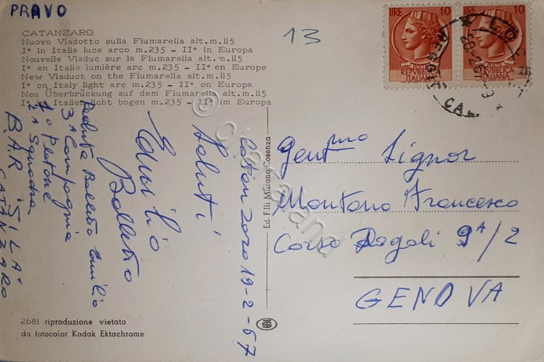 Cartolina - Catanzaro - Nuovo Viadotto sulla Fiumarella - 1967