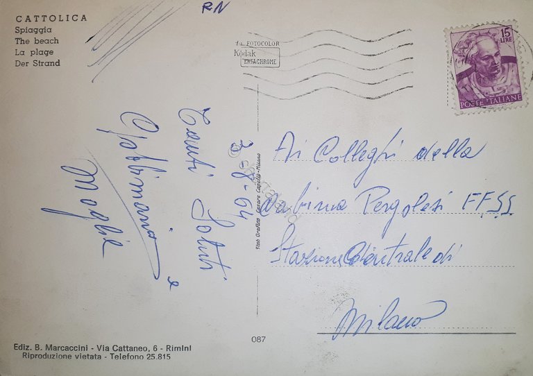 Cartolina - Cattolica - Spiaggia - 1964