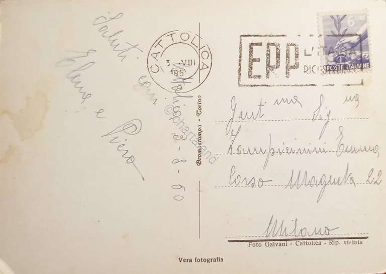 Cartolina - Cattolica di Notte - Lungomare - 1950