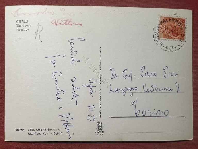 Cartolina - Cefalù ( Palermo ) - Spiaggia - 1957