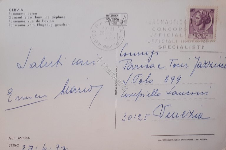 Cartolina - Cervia - Panorama aereo - 1972