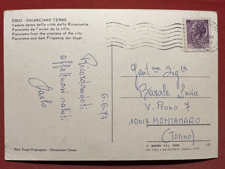 Cartolina - Chianciano Terme - Veduta Aerea della Città dalla …