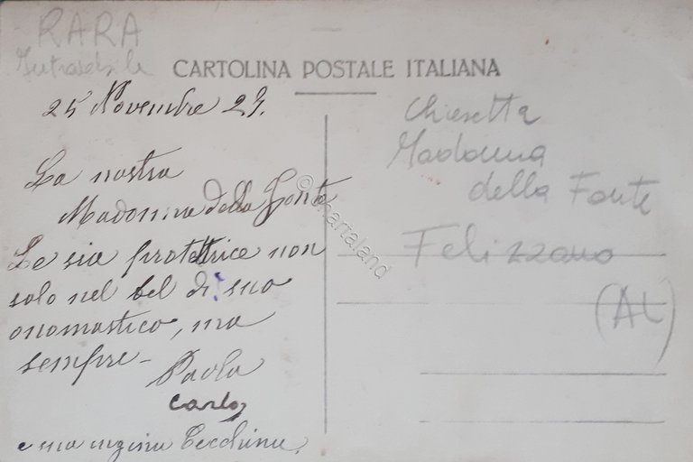 Cartolina - Chiesetta Madonna della Fonte - Felizzano - 1927