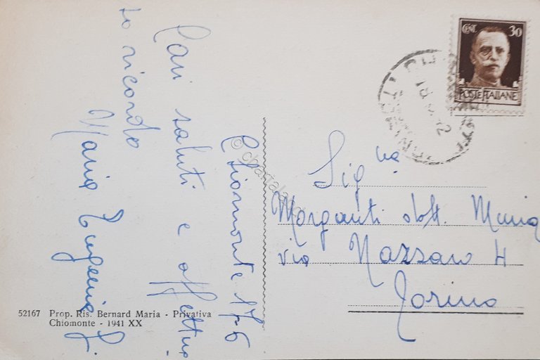 Cartolina - Chiomonte - Albergo Vittoria - 1942