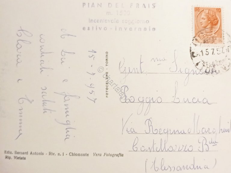 Cartolina - Chiomonte - Piano del Frais - 1957