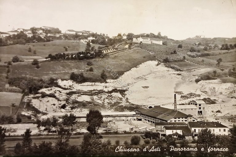 Cartolina - Chiusano d'Asti - Panorama e fornace - 1964