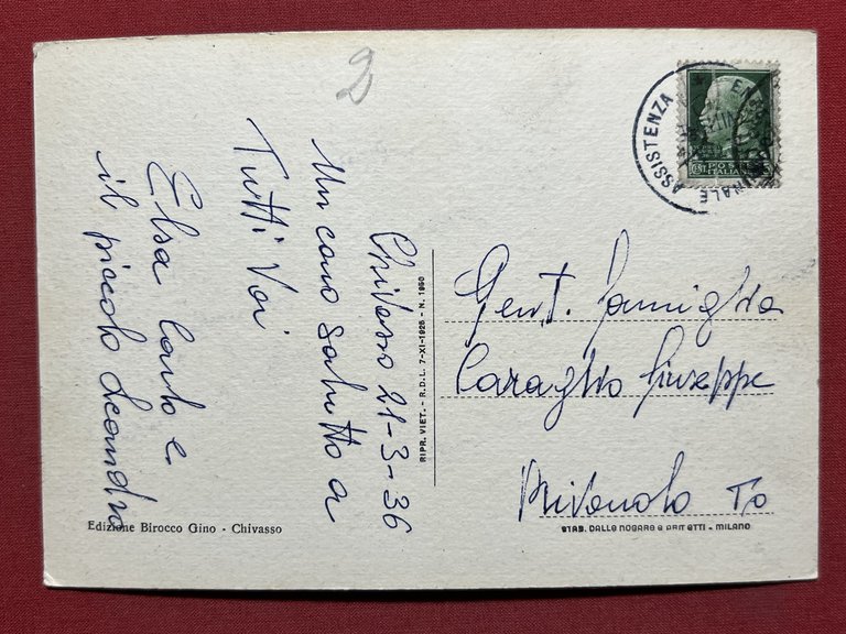 Cartolina - Chivasso ( Torino ) - Palazzo Municipale - …