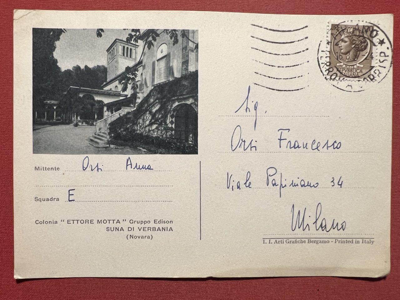 Cartolina - Colonia Ettore Motta - Gruppo Edison - Suna …