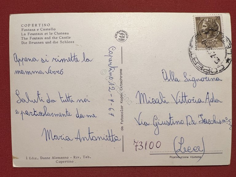 Cartolina - Copertino ( Lecce ) - Fontana e Castello …