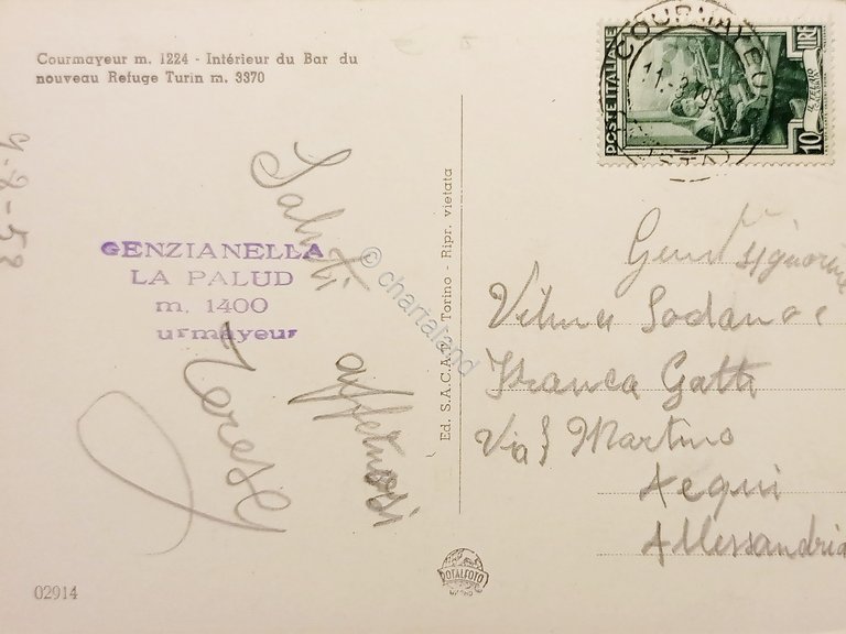 Cartolina - Courmayeur - Interno Bar nuovo Rifugio Torino - …