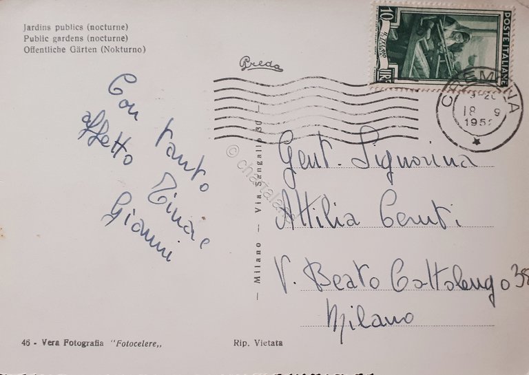 Cartolina - Cremona - Giardini Pubblici ( Notturno ) - …