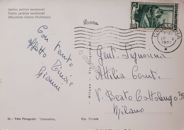 Cartolina - Cremona - Giardini Pubblici ( Notturno ) - …