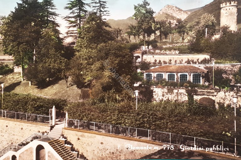 Cartolina - Demonte - Giardini pubblici - 1957